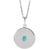 Collier en argent sterling avec disque en zircon bleu naturel, 40-45 cm