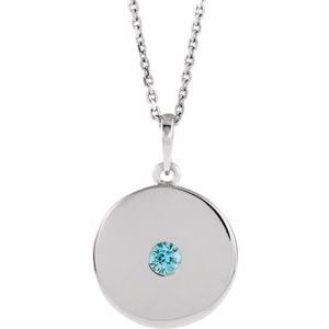 Collier en argent sterling avec disque en zircon bleu naturel, 40-45 cm