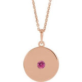 Collier avec disque en tourmaline rose naturelle 14 carats, or rose, 40-45 cm