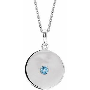 Collier en platine avec disque d'aigue-marine naturelle, 40-45 cm