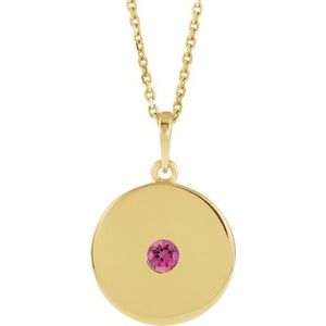 Collier avec disque en tourmaline rose naturelle jaune 14 carats, 40-45 cm