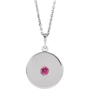 Collier en argent sterling avec disque de tourmaline rose naturelle, 40-45 cm