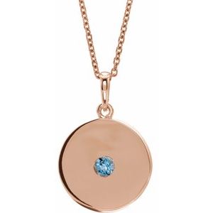 Collier en or rose 14 carats avec disque d'aigue-marine naturelle de 40 à 45 cm (16-18 pouces)