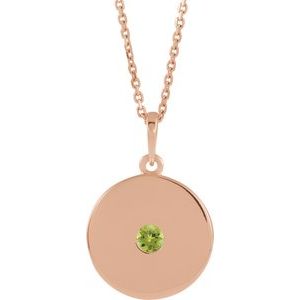 Collier en or rose 14 carats avec pendentif en péridot naturel et disque, 40-45 cm (16-18 pouces).