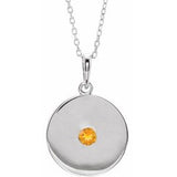 Collier en platine avec disque de citrine naturelle, 40-45 cm