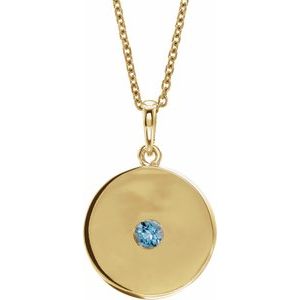 Collier avec disque d'aigue-marine naturelle jaune 14 carats, 40-45 cm