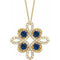 Collier trèfle 18 pouces en or jaune 14 carats, saphir bleu de laboratoire et diamants (0,05 carat au total)