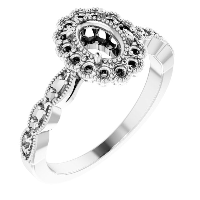 Bague de montage ovale style halo 7x5 mm en or blanc 14 carats