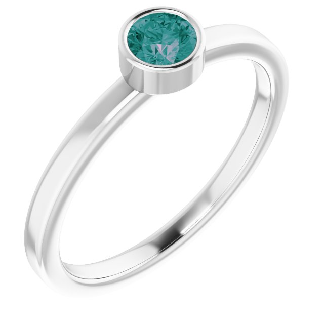 Bague en argent sterling rhodié avec imitation alexandrite de 4 mm
