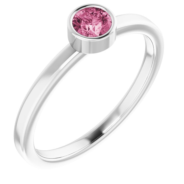 Bague en argent sterling rhodié avec imitation tourmaline rose de 4 mm