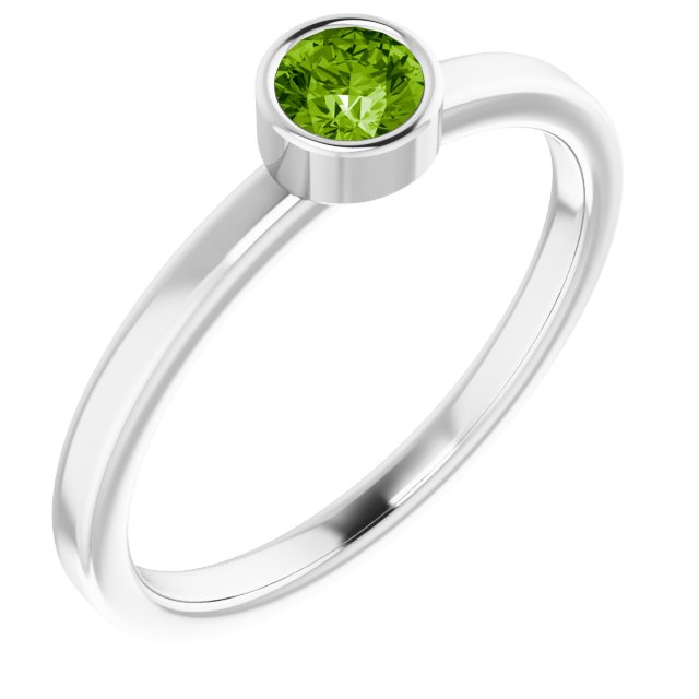 Bague en argent sterling rhodié avec imitation péridot de 4 mm