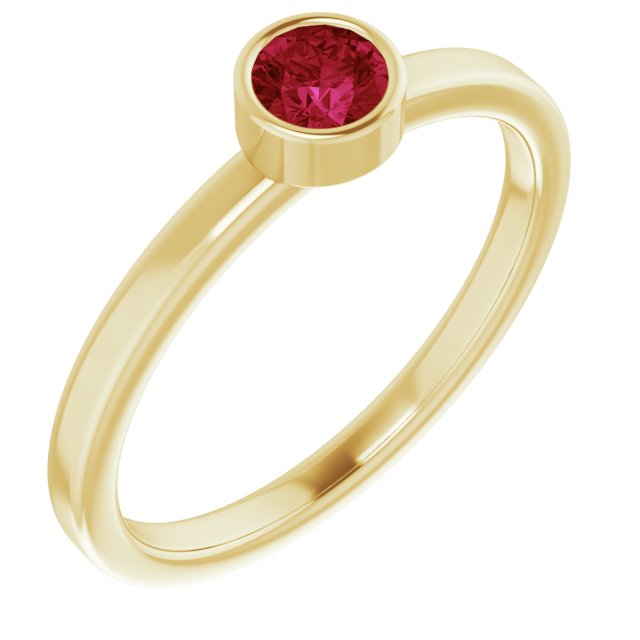 Bague en or jaune 14 carats avec rubis naturel de 4 mm