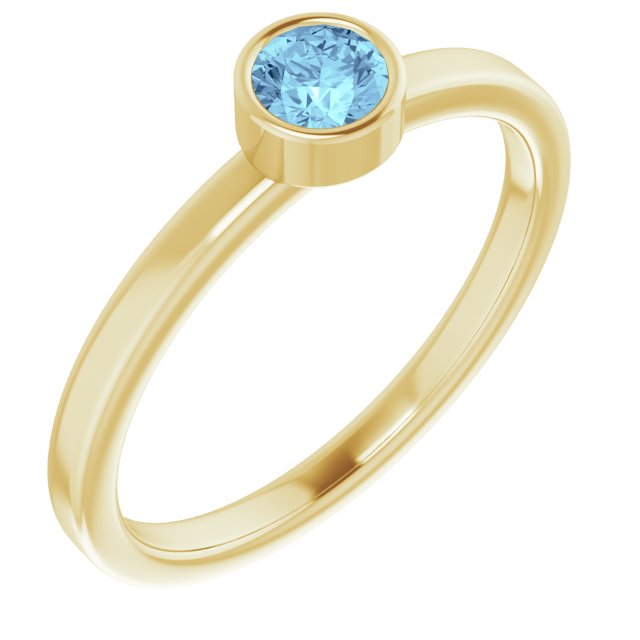 Bague en or jaune 14 carats avec aigue-marine naturelle de 4 mm