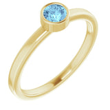 Bague en or jaune 14 carats avec aigue-marine naturelle de 4 mm