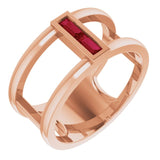 Bague en or rose 14 carats avec rubis naturel et espace négatif