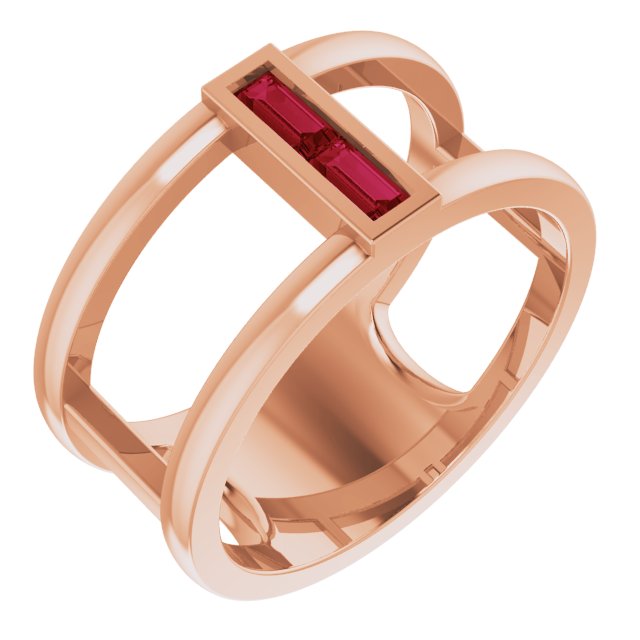 Bague en or rose 14 carats avec rubis naturel et espace négatif
