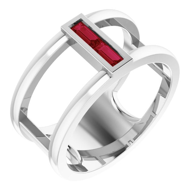 Bague en platine et rubis naturel avec espace négatif