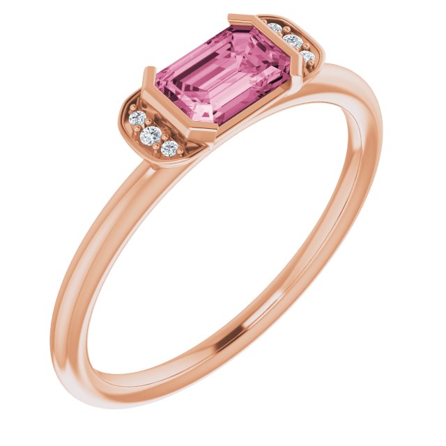 Bague empilable en or rose 14 carats, tourmaline rose naturelle et diamants naturels (0,02 carat au total)
