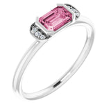 Bague empilable en argent sterling, tourmaline rose naturelle et diamants naturels (0,02 carat au total)