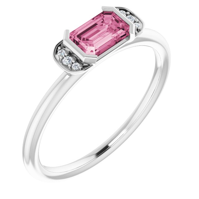 Bague empilable en argent sterling, tourmaline rose naturelle et diamants naturels (0,02 carat au total)