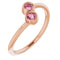 Bague deux pierres en or rose 14 carats et tourmaline rose naturelle