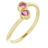 Bague deux pierres en or jaune 14 carats et tourmaline rose naturelle
