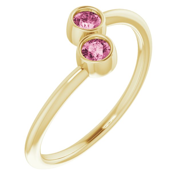 Bague deux pierres en or jaune 14 carats et tourmaline rose naturelle