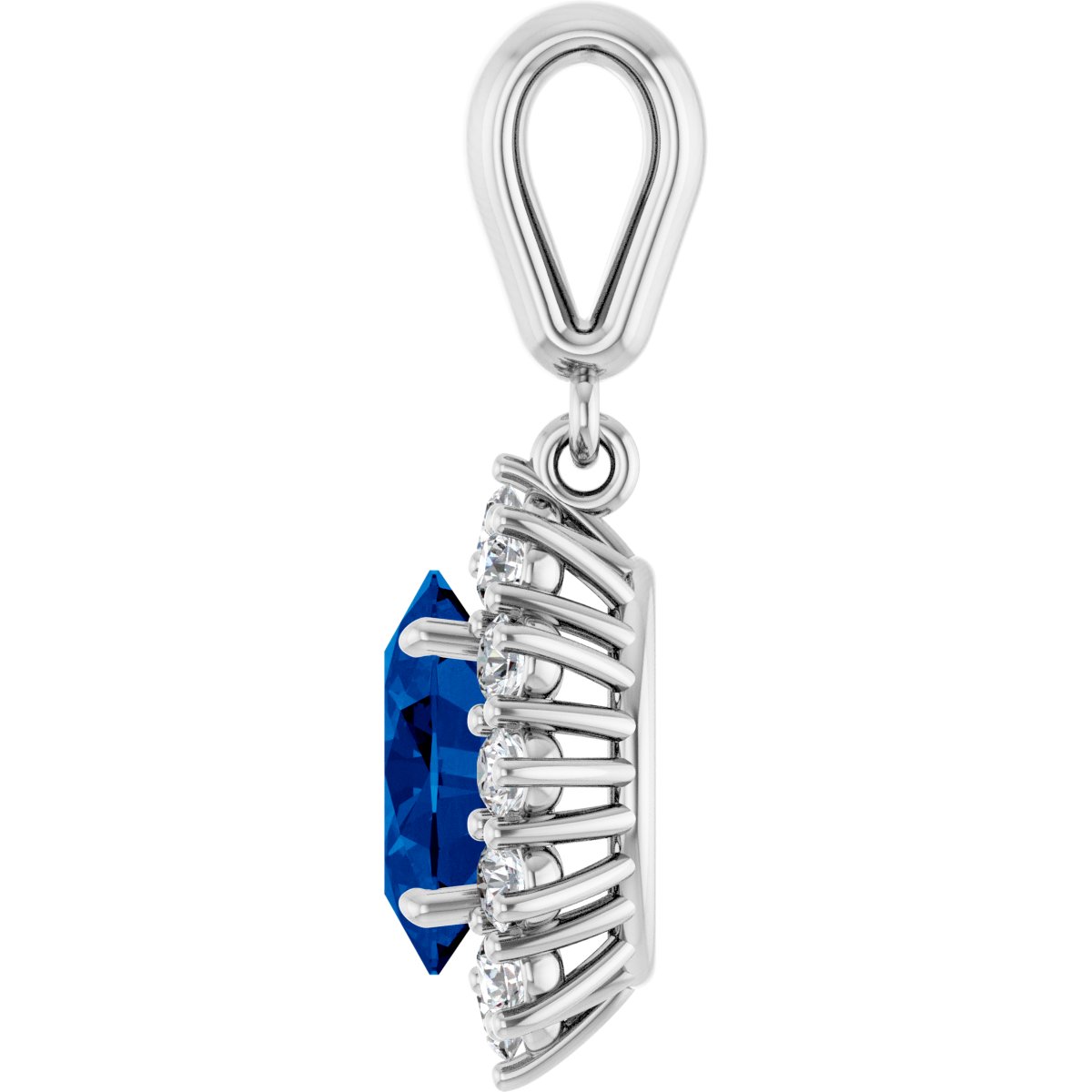14K White Gold Lab-Grown Blue Sapphire & 1/3 CTW Natural Diamond Pendant
