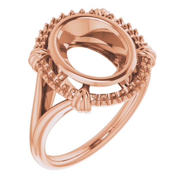 Bague ovale en or rose 14 carats, 10 x 8 mm