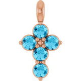 Pendentif croix en aigue-marine rose naturelle 14 carats