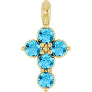 Pendentif croix en aigue-marine naturelle jaune 14 carats