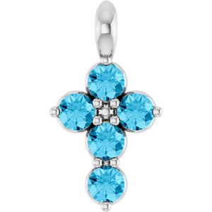 Pendentif croix en argent sterling et aigue-marine naturelle