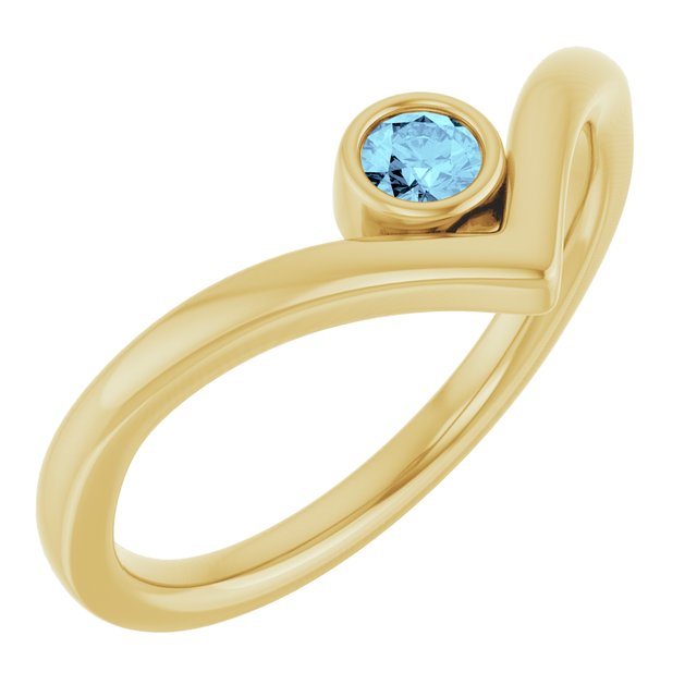Bague en V sertie d'une aigue-marine naturelle jaune 14 carats