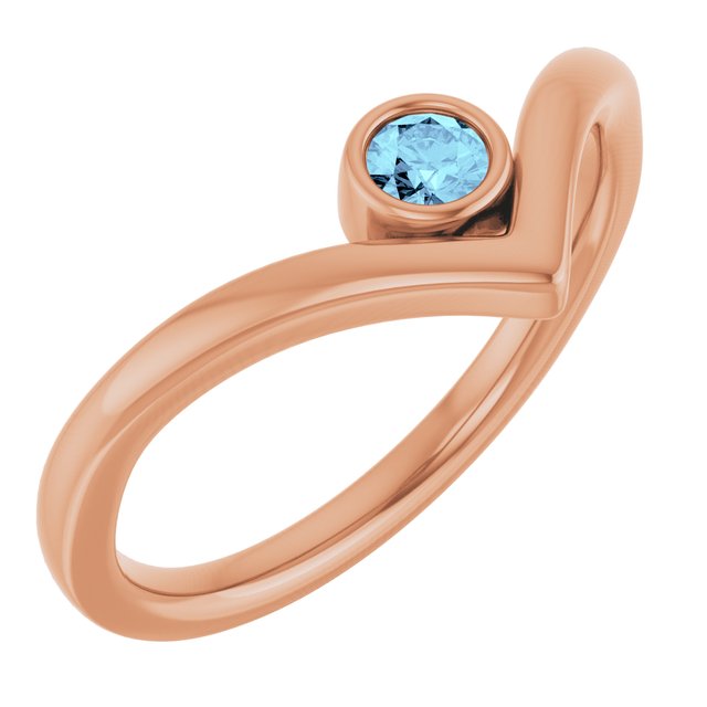 Bague en V sertie d'une aigue-marine rose naturelle 14 carats