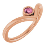 Bague en V sertie de tourmaline rose naturelle en or rose 14 carats