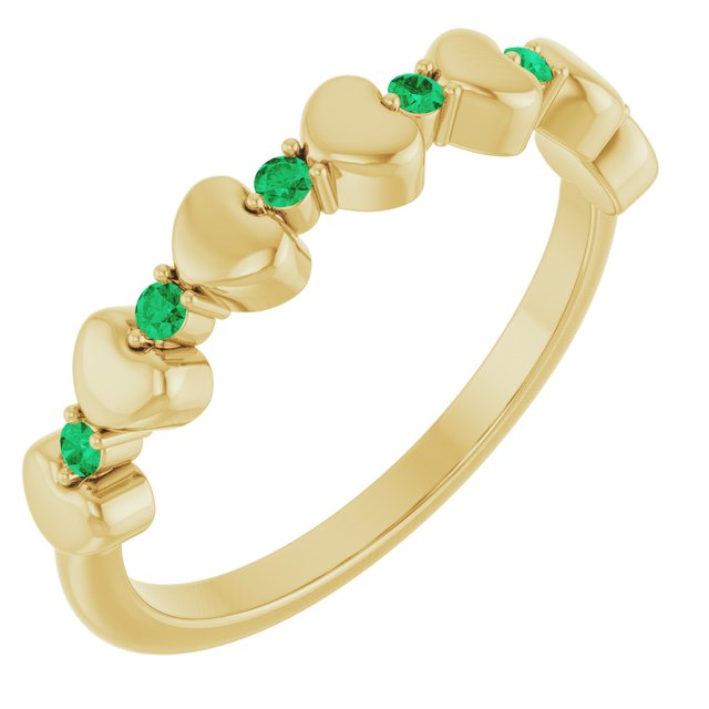 Bague empilable en forme de cœur avec émeraude naturelle jaune 14 carats