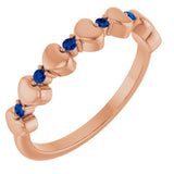 Bague empilable en forme de cœur avec saphir bleu naturel rose 14 carats