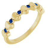 Bague empilable en forme de cœur avec saphir bleu naturel jaune 14 carats