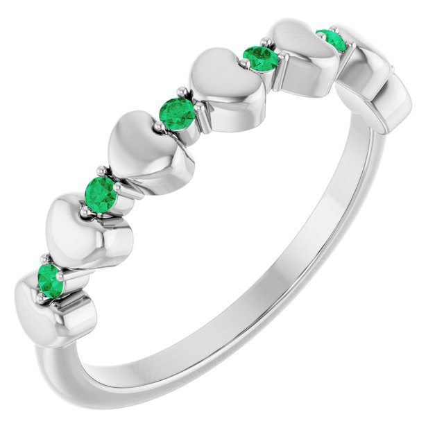 Bague empilable en argent sterling et émeraude naturelle en forme de cœur