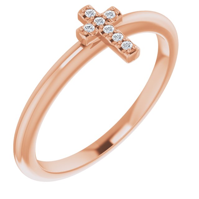 Bague croix empilable en or rose 14 carats sertie de diamants naturels (0,03 carat au total).