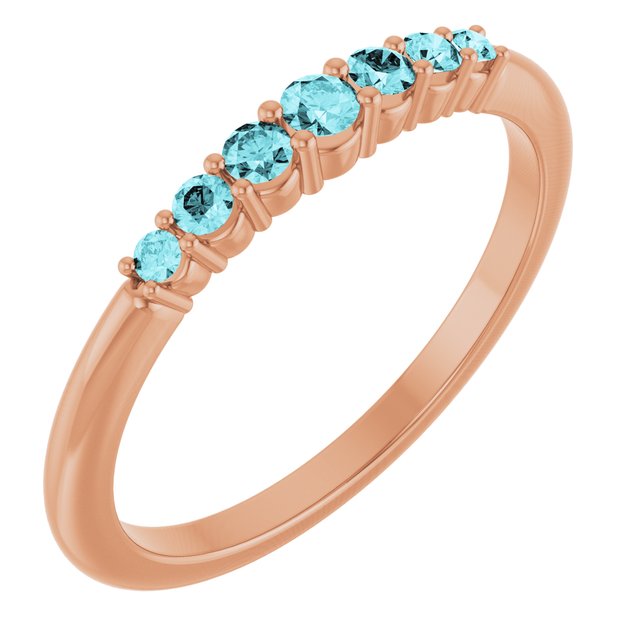 Bague empilable en or rose 14 carats et zircon bleu naturel