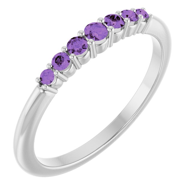 Bague empilable en or blanc 14 carats et améthyste naturelle