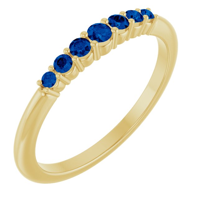 Bague empilable en or jaune 14 carats et saphir bleu naturel