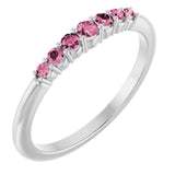 Bague empilable en platine et tourmaline rose naturelle