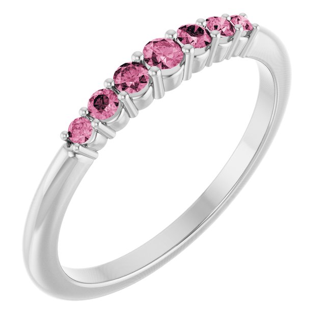 Bague empilable en platine et tourmaline rose naturelle
