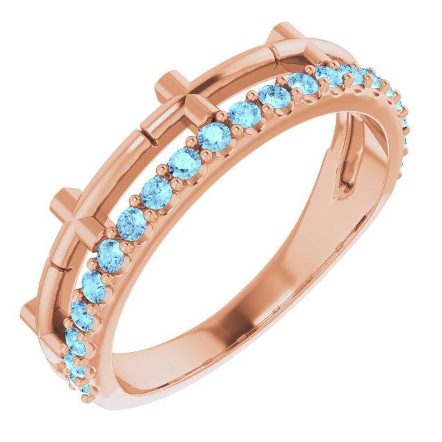 Bague croix empilable en or rose 14 carats et aigue-marine naturelle