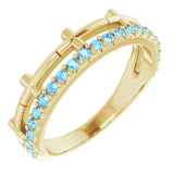 Bague croix empilable en aigue-marine naturelle jaune 14 carats