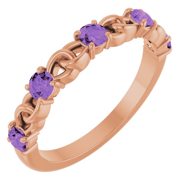 Bague empilable en or rose 14 carats et améthyste naturelle
