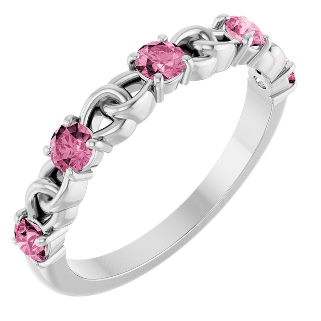 Bague empilable en or blanc 14 carats et tourmaline rose naturelle