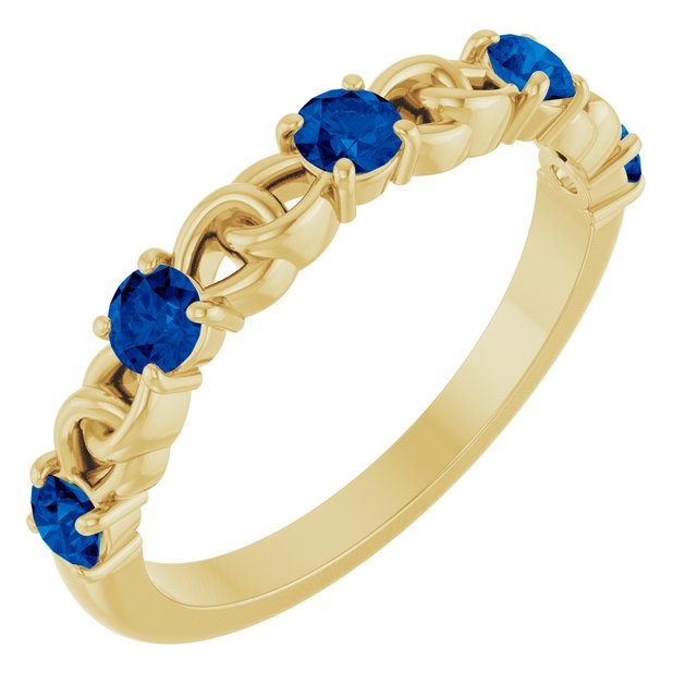 Bague empilable en or jaune 14 carats et saphir bleu de laboratoire
